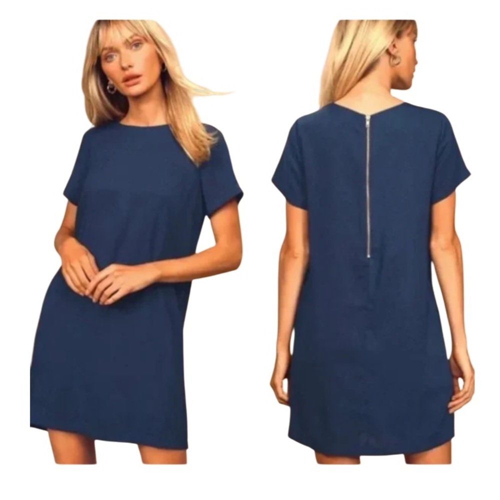 Lulu’s Shift And Shout Navy Short Sleeve Mini Dress Size Small